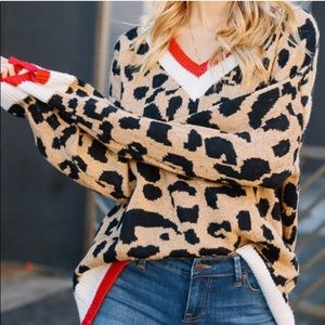 Boutique oversized red and leopard sweater